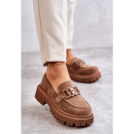 FB2 Ženske broge od brušene kože s tamnobež Leeza ukrasom 1