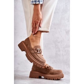 FB2 Ženske broge od brušene kože s tamnobež Leeza ukrasom 2