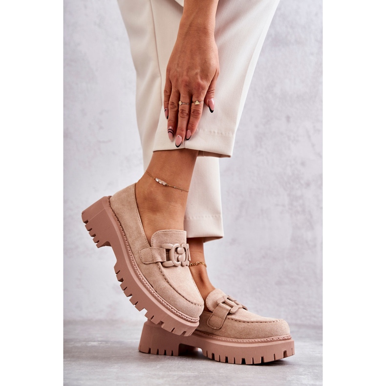 FB2 Ženske brogice s ornamentom Beige Leeza bež 2