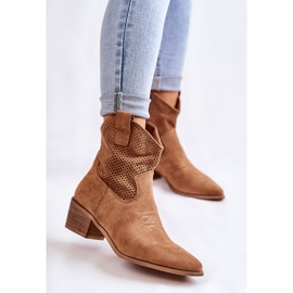 FB1 Ažurirane kaubojske čizme od brušene kože s šavovima Camel Elvire smeđa 2