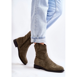 S.Barski Ženske čizme s ravnom petom od brušene kože, zelene Fiorenz kaki zelena 2