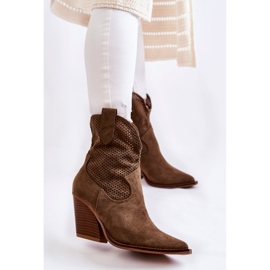 FB1 Ženske ažurne kaubojske čizme od brušene kože kaki Eleonore smeđa 1