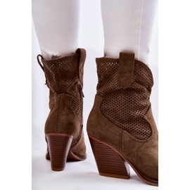 FB1 Ženske ažurne kaubojske čizme od brušene kože kaki Eleonore smeđa 2