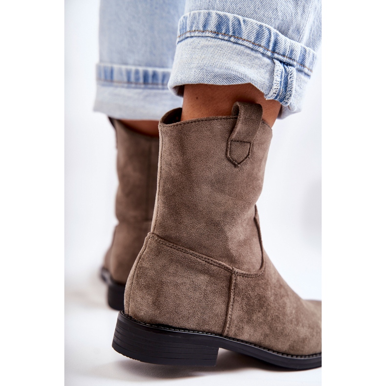 S.Barski Ženske ravne čizme od brušene kože tamnosive Fiorenz bež 2