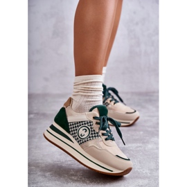 FB2 Modne ženske sportske cipele na klin bež-zelene Aronne 1