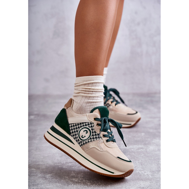 FB2 Modne ženske sportske cipele na klin bež-zelene Aronne 1