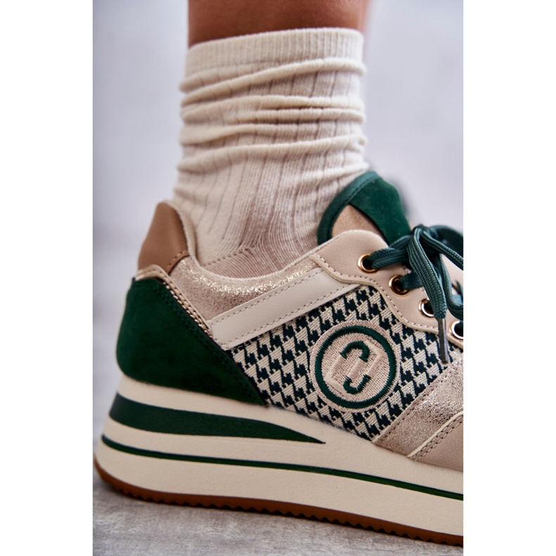 FB2 Modne ženske sportske cipele na klin bež-zelene Aronne 2