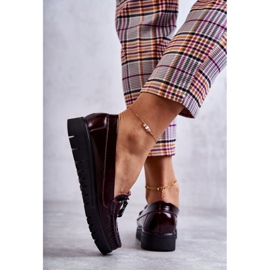 PL5 Ženske kožne mokasine na Venesia Burgundy platformi crvena višebojan 2