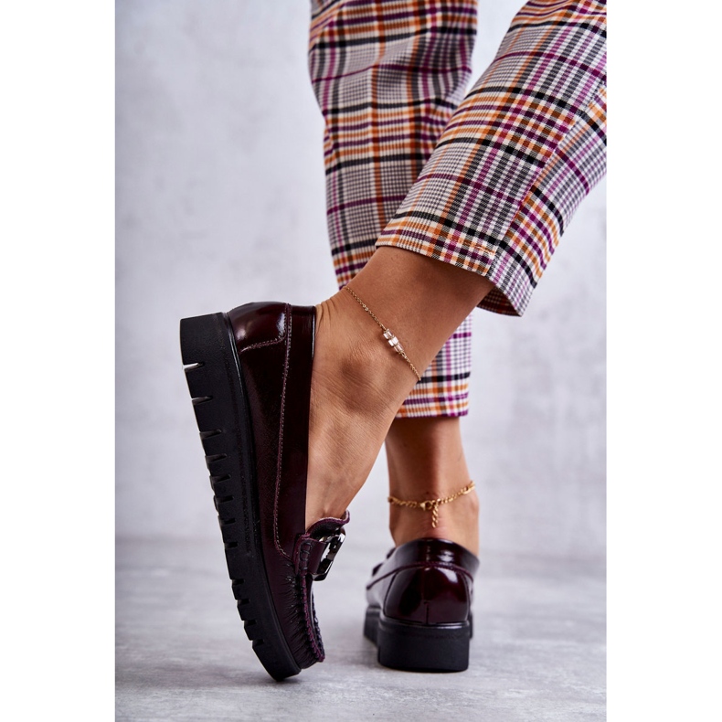 PL5 Ženske kožne mokasine na Venesia Burgundy platformi crvena raznobojna 2