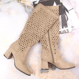 POTOCKI Ženske čizme, ažur, antilop smeđa Daszyński bež 1