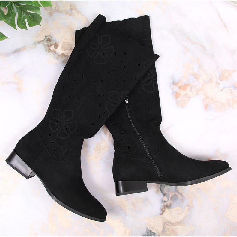 M. DASZYŃSKI Ženske otvorene antilop čizme Daszyński crna 1