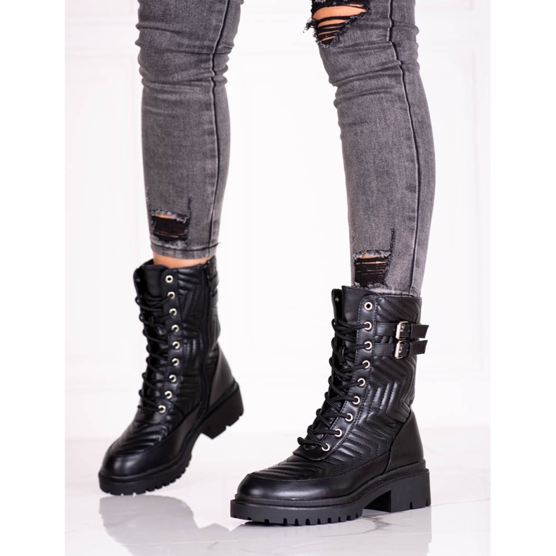 Ženske radnice s elegantnim Shelovet prošivanjem crno 1