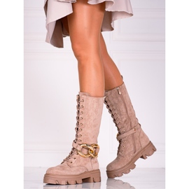 Ženske čizme na vezanje od brušene kože Shelovet smeđe čizme smeđa 2