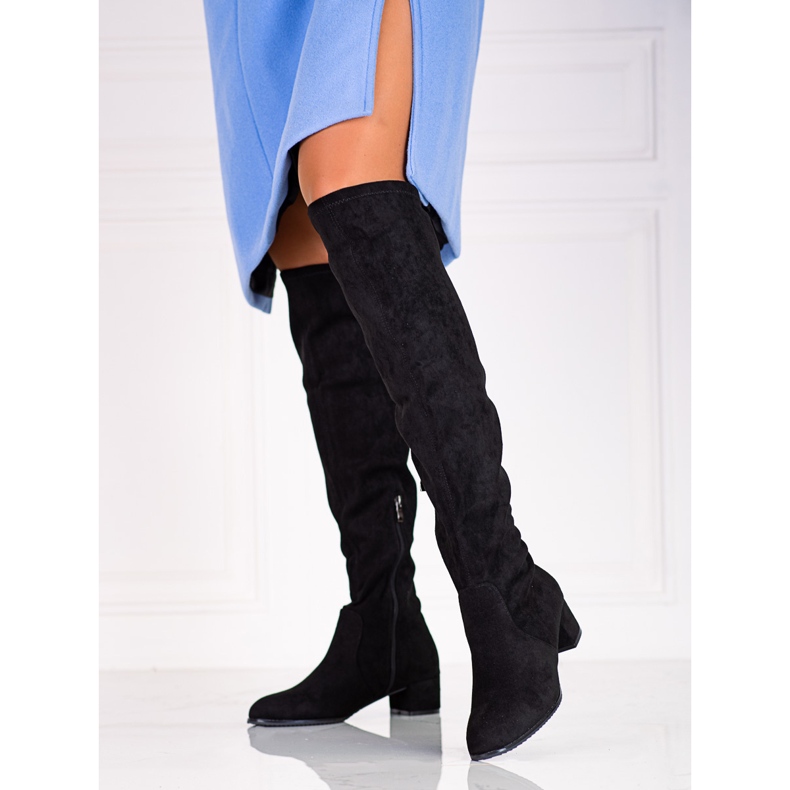 Ženske čizme od brušene kože na niskom stupu Shelovet crna 1