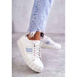 Ženske sportske kožne cipele na vezanje bijele i plave Ariva bijela 2