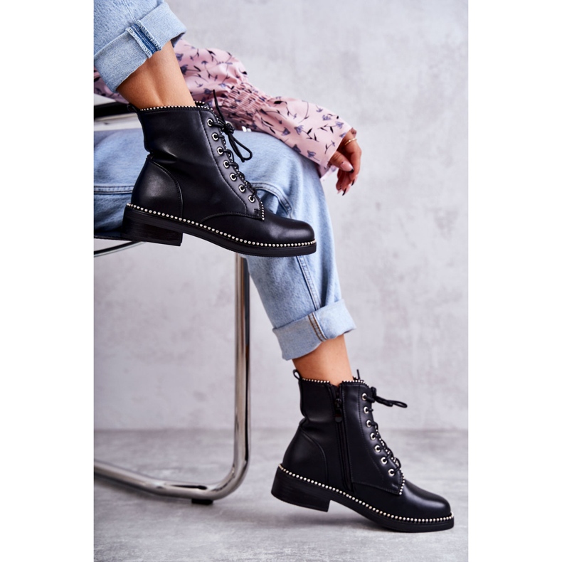 PG1 Ženske čizme s nitnama crne Rostill crno 1