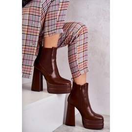 Ženske čizme od eko kože na masivnu petu Brown Jones smeđa 1