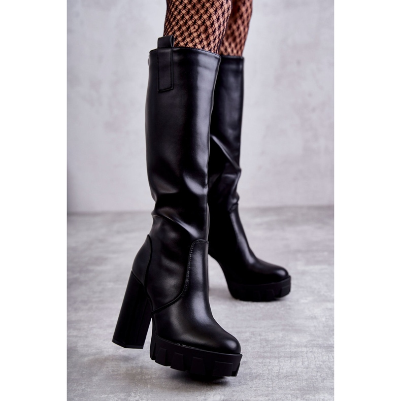 WS1 Moderne čizme od eko kože na crnoj Isabell platformi crna 1