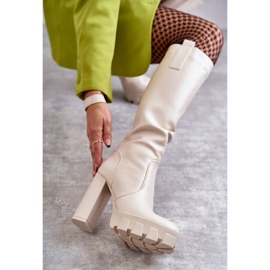 WS1 Moderne čizme od eko kože na bež Isabell platformi 2