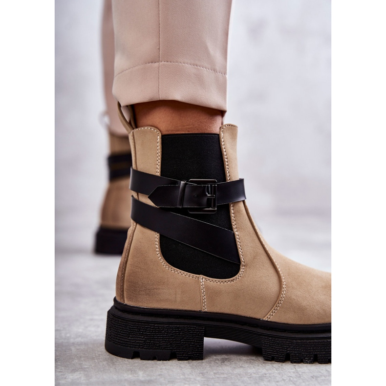 FE1 Ženske tople čizme Jodhpur čizme s remenom Bež Jose 2