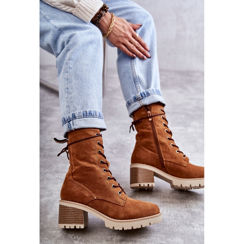 Ženske tople čizme na visoku petu Camel Julieta smeđa 2