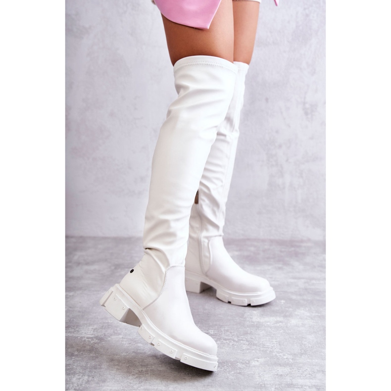 Kožne čizme preko koljena na ravnu petu GOE KK2N4022 Bijele bijela 1