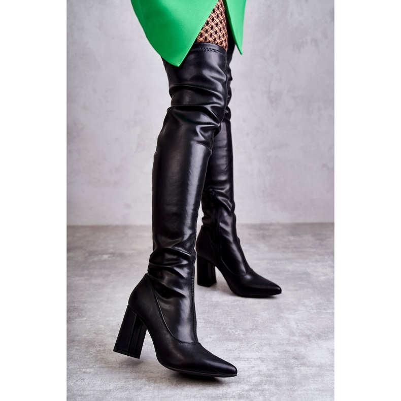 FS1 Kožne čizme na visoku petu Black Casto crno 1