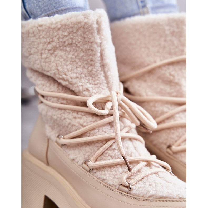 FS1 Ženske čizme za snijeg s ovčjom kožom, bež Sanna smeđa 1