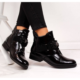 S.Barski Ženske izolirane lakirane čizme s crnom mašnom S. Barski crna 1