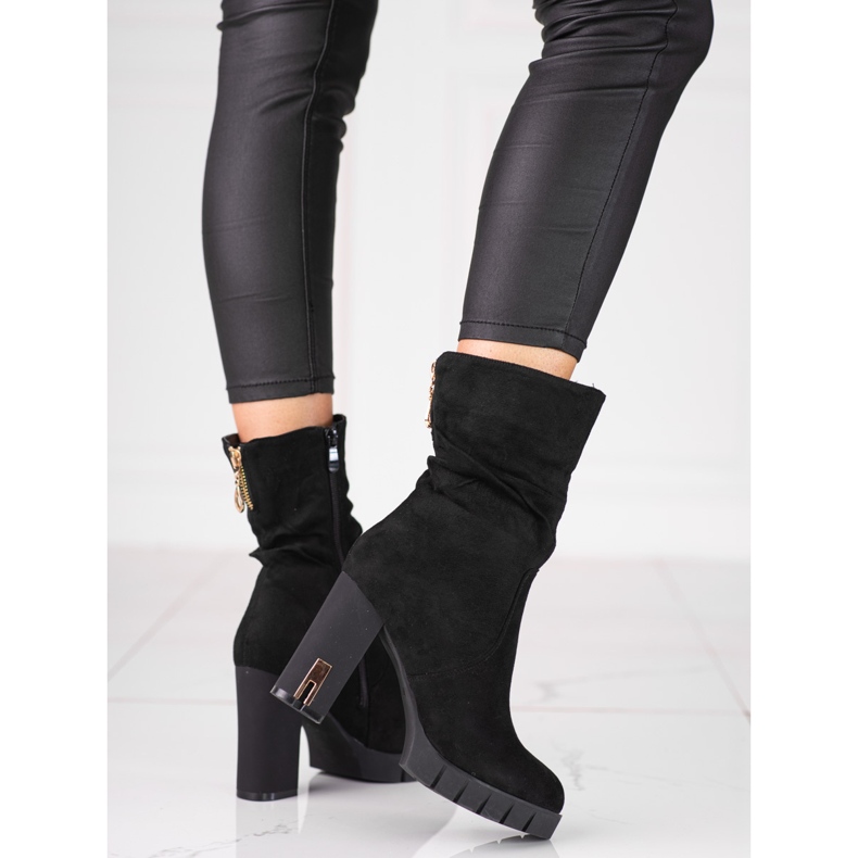 Ženske Shelovet čizme od brušene kože na visoki stup crna 1