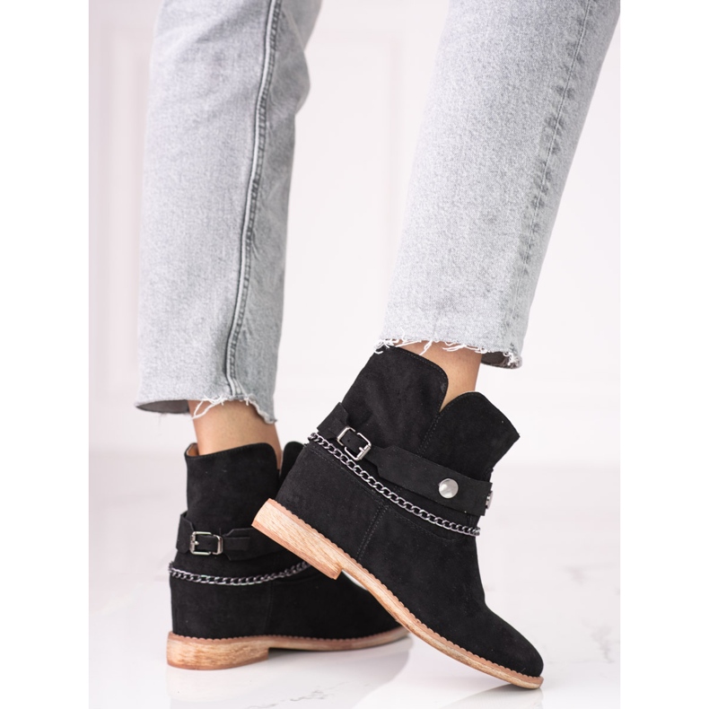 Ženske kaubojske čizme od brušene kože na klin Shelovet crne crna 2