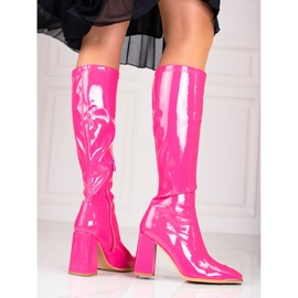 Ženske čizme na stup Shelovet od lakirane ekološke kože, roze boje ružičasta 1