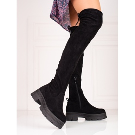 Ženske Shelovet čizme do bedara na crnoj platformi crna 1