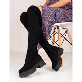 Ženske Shelovet čizme do bedara na crnoj platformi crna 2