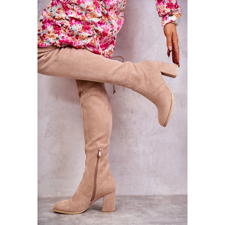 FE1 Klasične čizme Clarissa bež od brušene kože smeđa 2