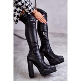 FS1 Kožne visoke čizme na crnoj Katrina platformi 1