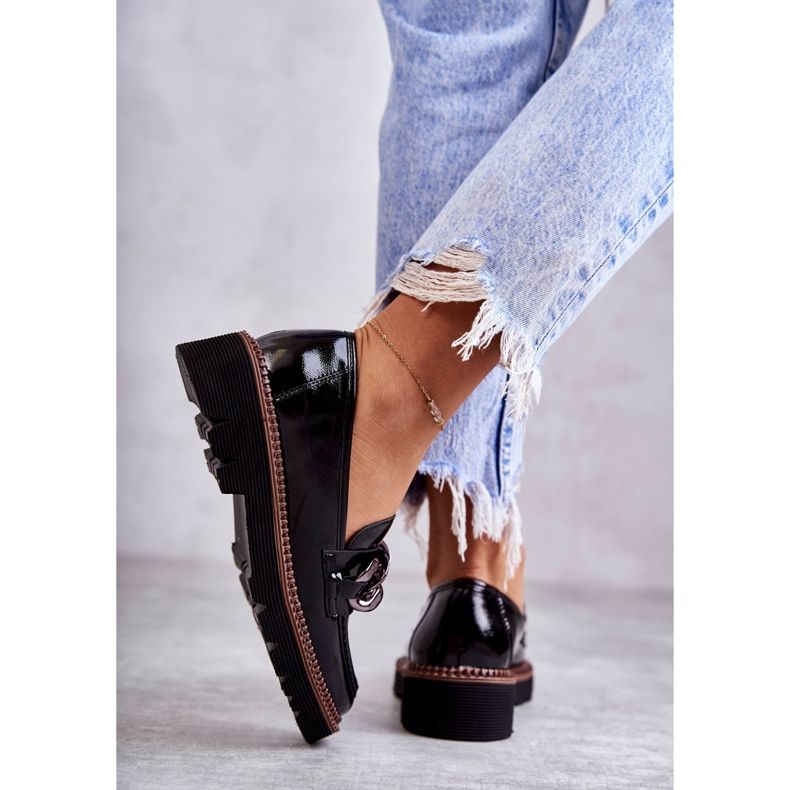 Vinceza Lakirane mokasine na crnoj Reidun platformi crna 2