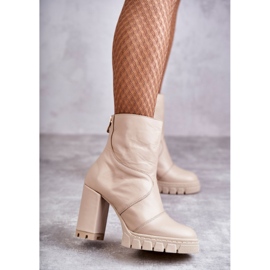 Kožne čizme na visoku petu Bež Elia 2