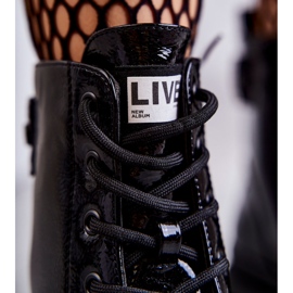 S.Barski Ženske lakirane čizme na vezanje Workers Black Conny crno 2