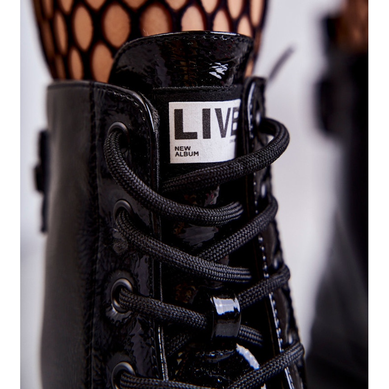 S.Barski Ženske lakirane čizme na vezanje Workers Black Conny crna 2