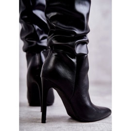 WS1 Čizme od naborane eko kože na crnu Caren visoku petu crna 2