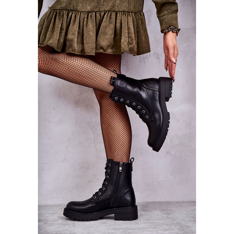 PJ1 Crne tople kožne čizme Ritta na vezanje crna 1