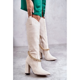 PG1 Ženske tople čizme od brušene kože s lancem svijetlo bež jasmin boje 1