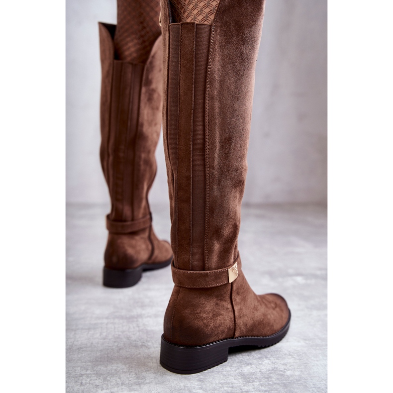 Vinceza Ženske čizme s ravnom petom od brušene kože, bež Henrike smeđa 2