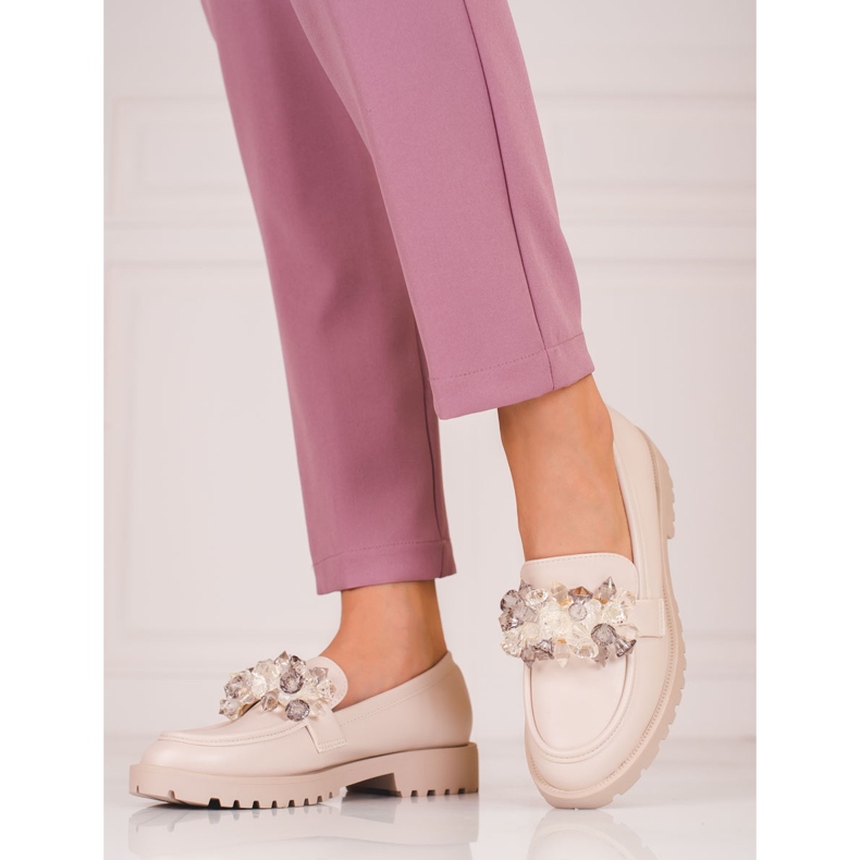 Shelovet ženske natikače od brušene kože s bež kristalima 1