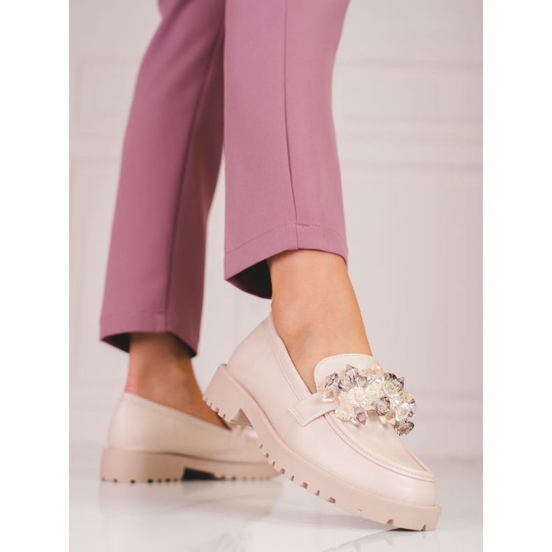 Shelovet ženske natikače od brušene kože s bež kristalima 2