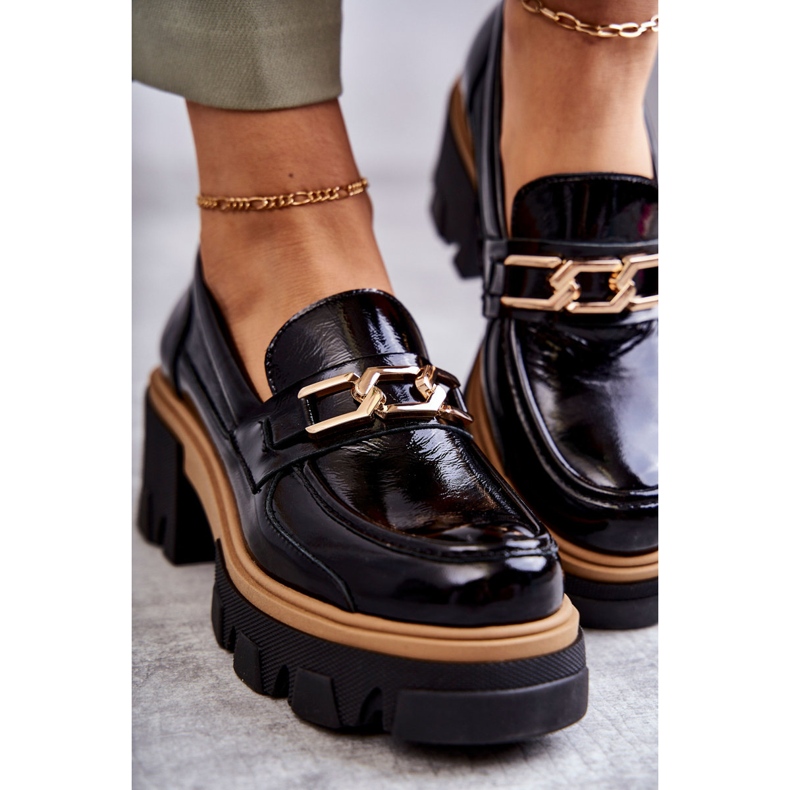 PL5 Lakirane visoke pete sa zlatnim ornamentom crne lurdes crno 1