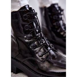 PJ1 Ženske lakirane tople čizme s rebrastim crnim helijem crno 2