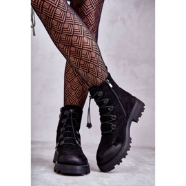 Ženske tople čizme od brušene kože s rebrastim crnim helijem crna 2