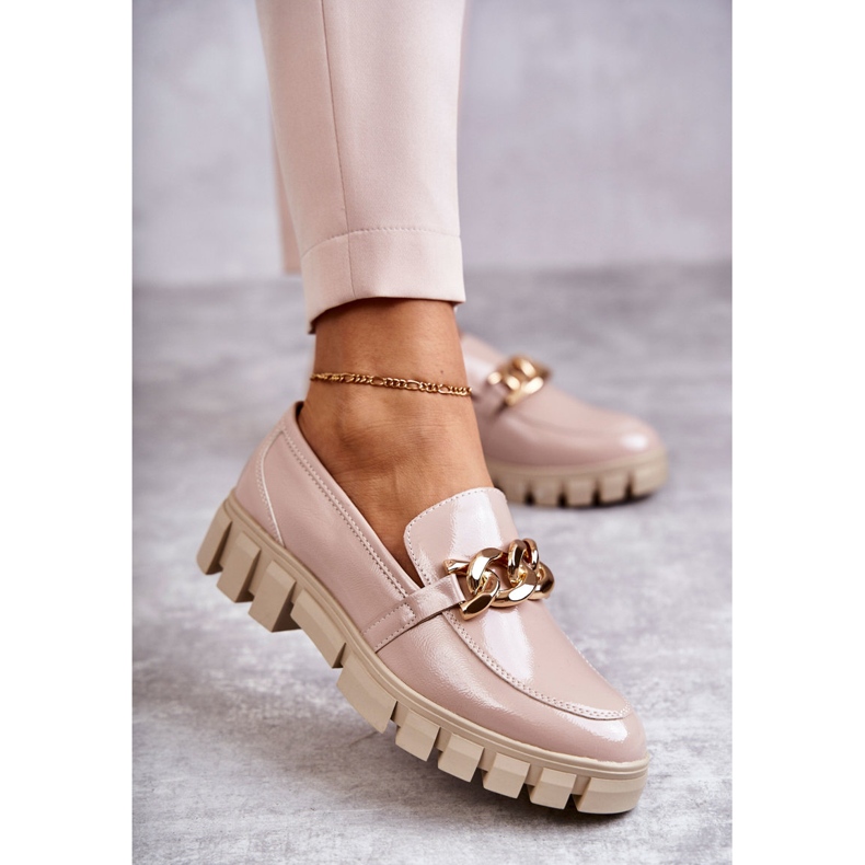 Sergio Leone Lakirane mokasine na platformu Bež Inger 1